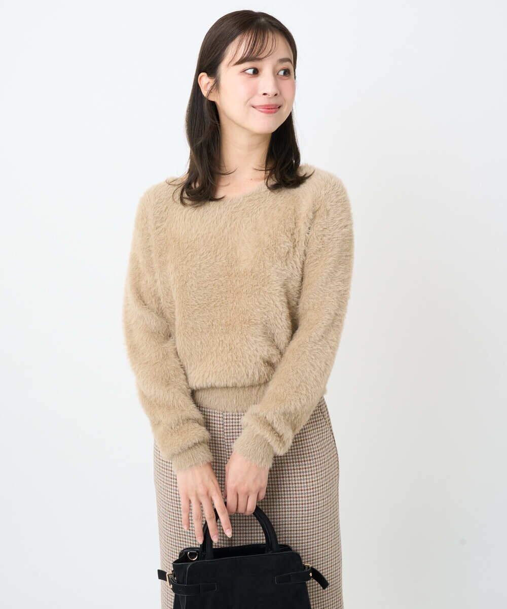 F1FAD46130 MK MICHEL KLEIN(小さいサイズ)(メゾン ドゥ サンク) 【小さいサイズ】フェザーニットプルオーバー/前後2way/洗える ベージュ
