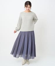 F1FAD47150 MK MICHEL KLEIN(小さいサイズ)(メゾン ドゥ サンク) 【小さいサイズ】シアーボーダーボリュームパフスリーブニット/洗える ライトイエロー