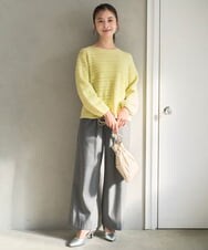 F1FAD47150 MK MICHEL KLEIN(小さいサイズ)(メゾン ドゥ サンク) 【小さいサイズ】シアーボーダーボリュームパフスリーブニット/洗える ライトイエロー