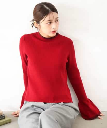 F1FAG43140 MK MICHEL KLEIN(小さいサイズ) 【小さいサイズ】[洗える]配色ラメライン入りフレアースリーブニット