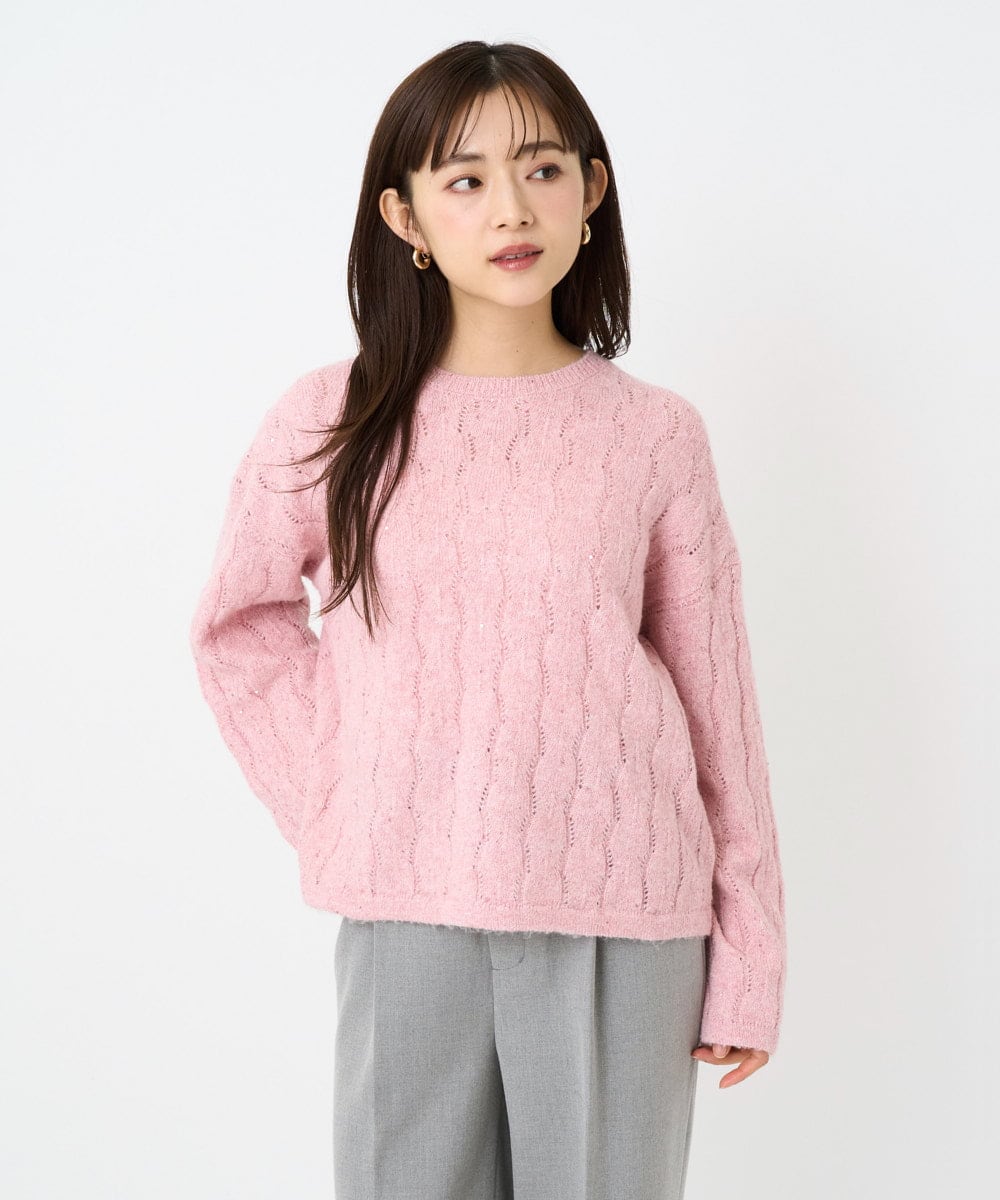 F1FBD52160 MK MICHEL KLEIN(小さいサイズ)(メゾン ドゥ サンク) 【小さいサイズ】スパンコールラメ入りニット/洗える ピンク