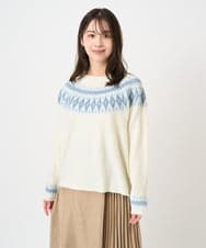 F1FBD54160 MK MICHEL KLEIN(小さいサイズ)(メゾン ドゥ サンク) 【小さいサイズ】ノルディック柄ニット/洗える アイボリー