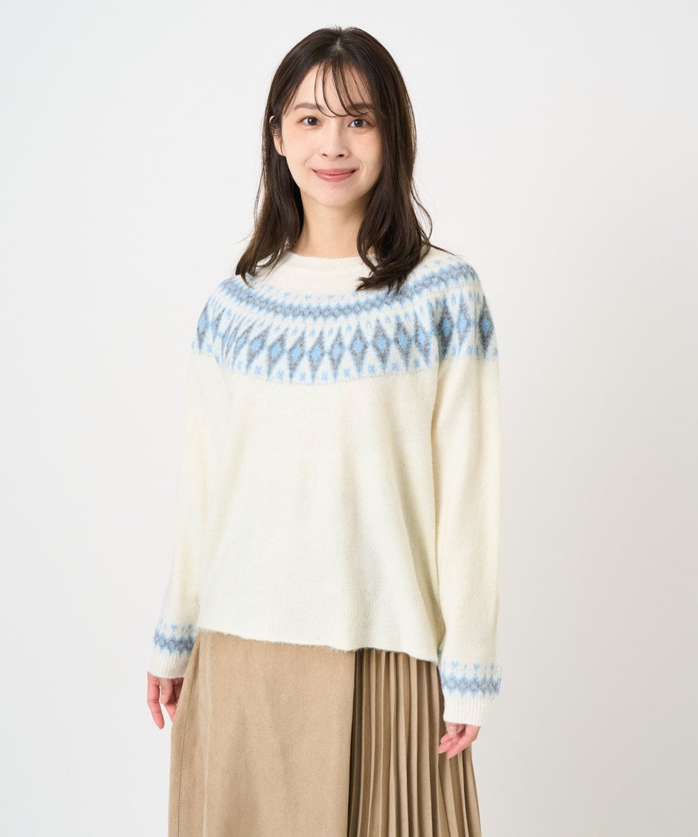 F1FBD54160 MK MICHEL KLEIN(小さいサイズ)(メゾン ドゥ サンク) 【小さいサイズ】ノルディック柄ニット/洗える アイボリー