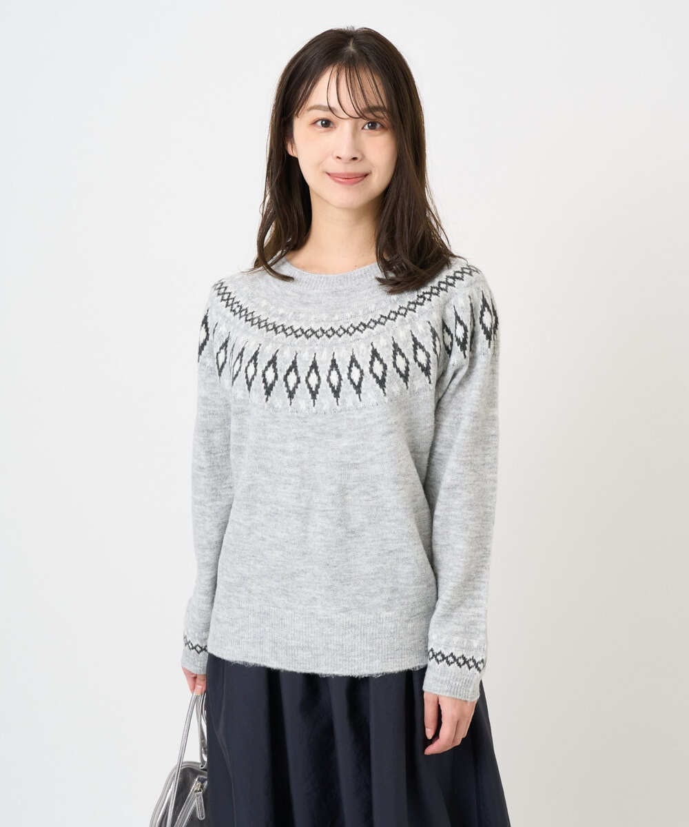 F1FBD54160 MK MICHEL KLEIN(小さいサイズ)(メゾン ドゥ サンク) 【小さいサイズ】ノルディック柄ニット/洗える ライトグレー