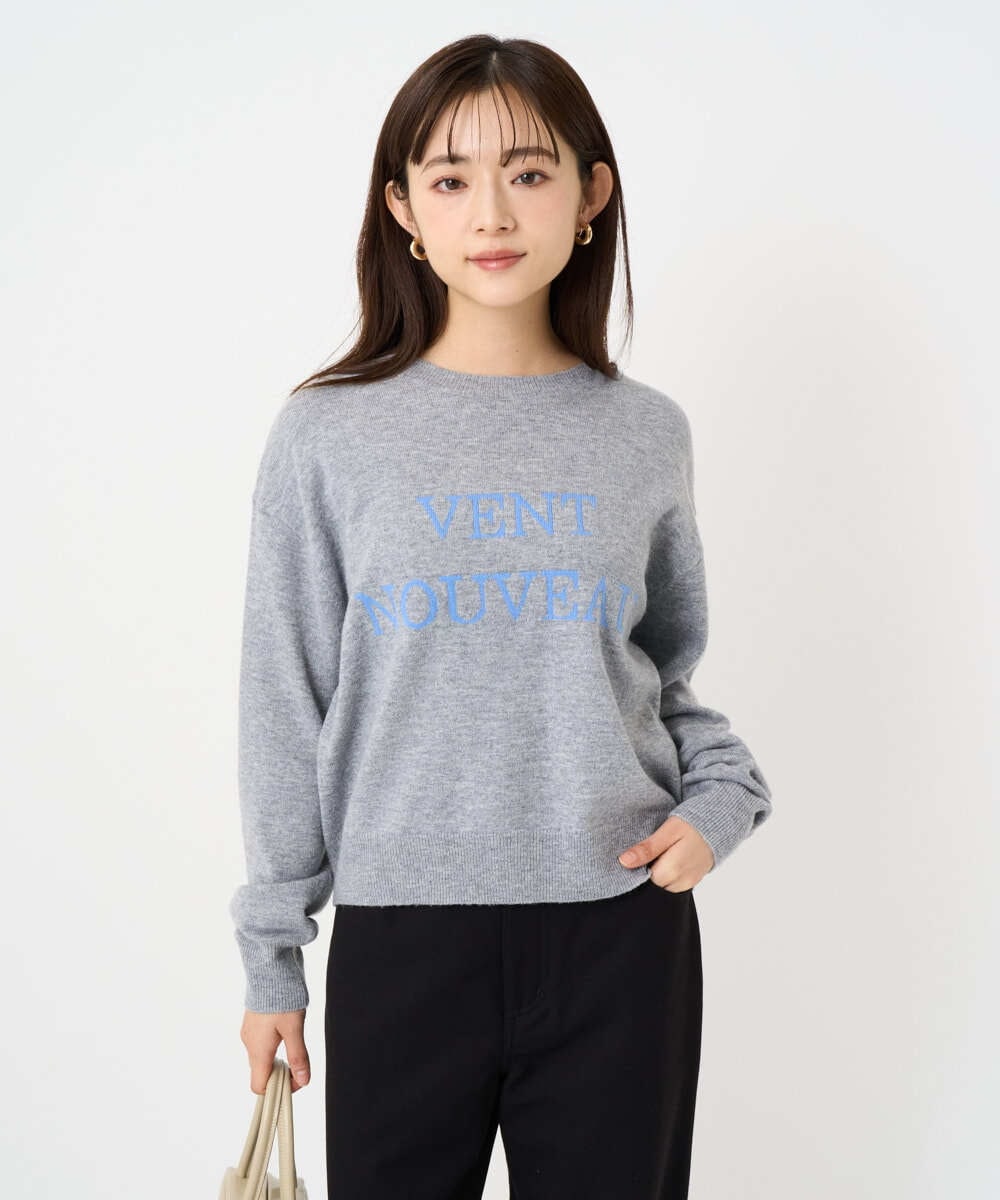 F1FBD56140 MK MICHEL KLEIN(小さいサイズ)(メゾン ドゥ サンク) 【小さいサイズ】ロゴ入りウール混ニット/前後2way/洗える グレー