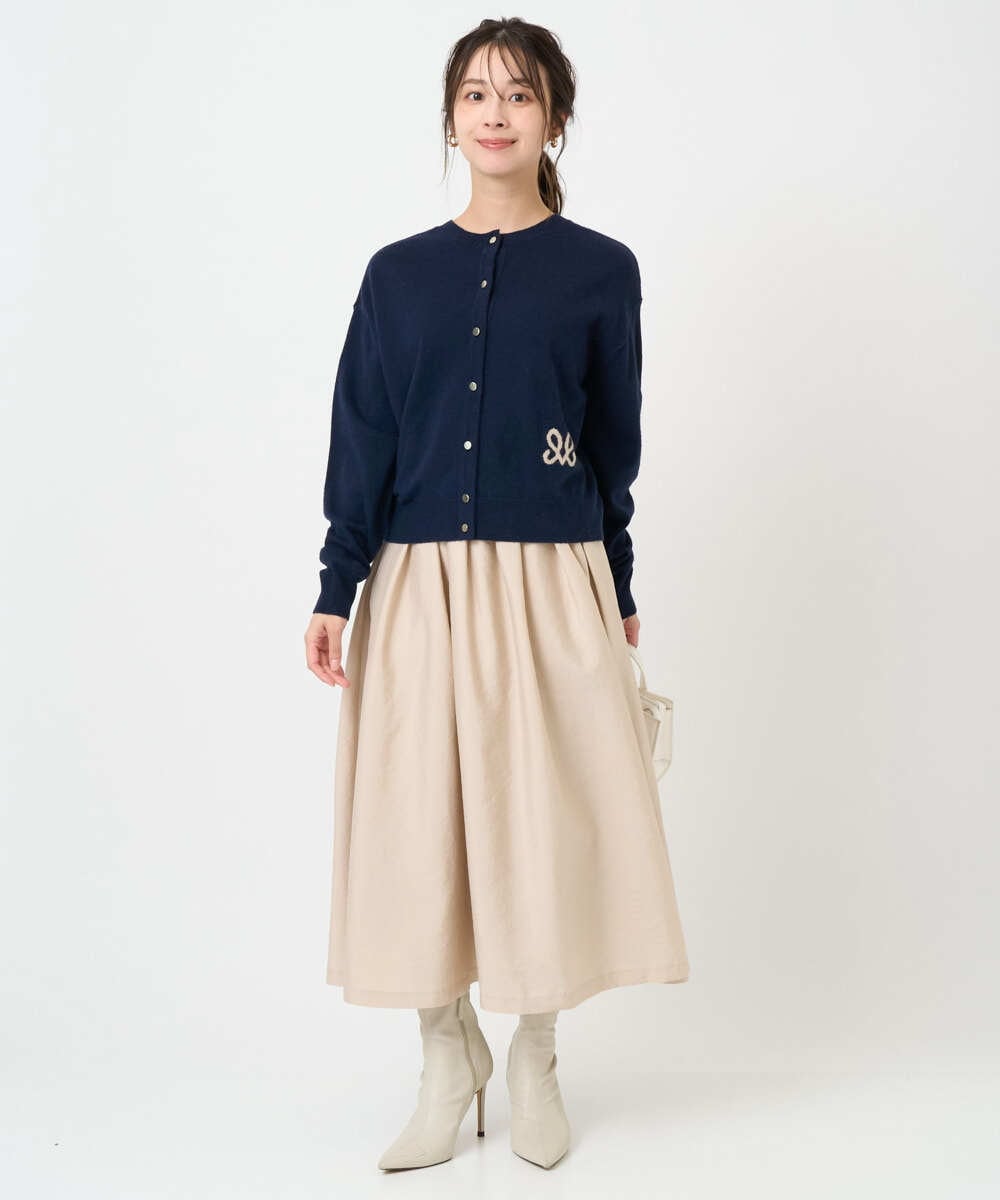 F1FBD56140 MK MICHEL KLEIN(小さいサイズ)(メゾン ドゥ サンク) 【小さいサイズ】ロゴ入りウール混ニット/前後2way/洗える グレー