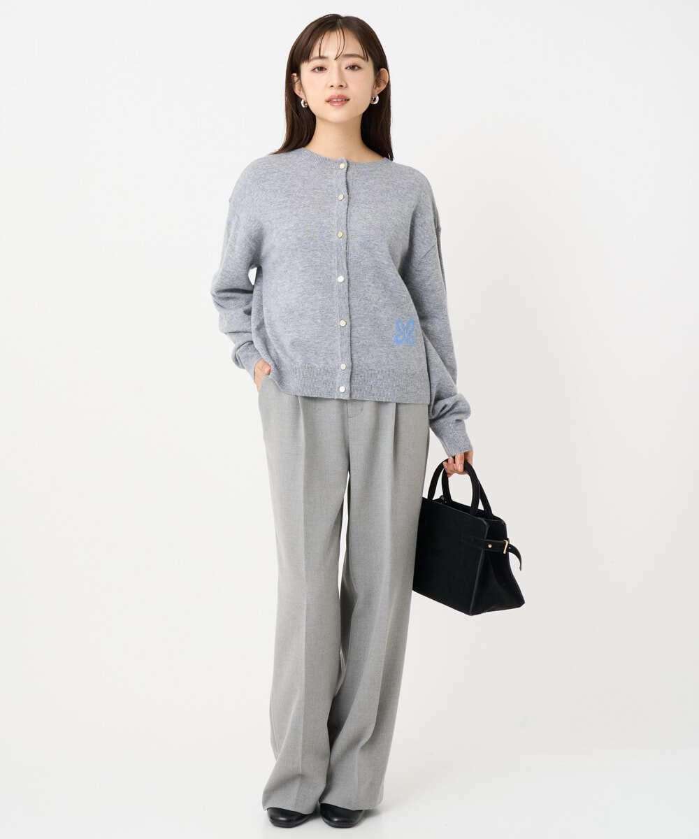 F1FBD56140 MK MICHEL KLEIN(小さいサイズ)(メゾン ドゥ サンク) 【小さいサイズ】ロゴ入りウール混ニット/前後2way/洗える グレー
