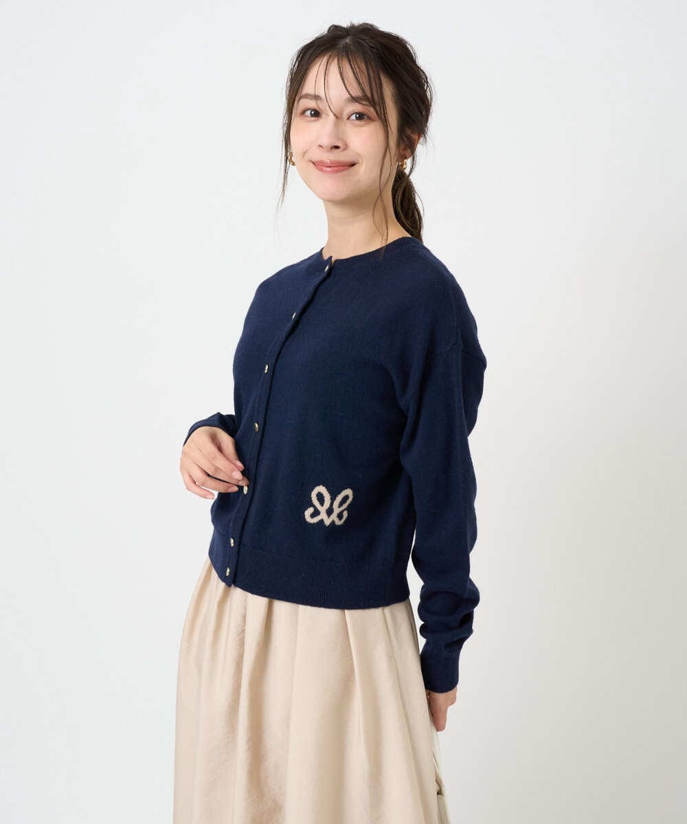 F1FBD56140 MK MICHEL KLEIN(小さいサイズ)(メゾン ドゥ サンク) 【小さいサイズ】ロゴ入りウール混ニット/前後2way/洗える グレー