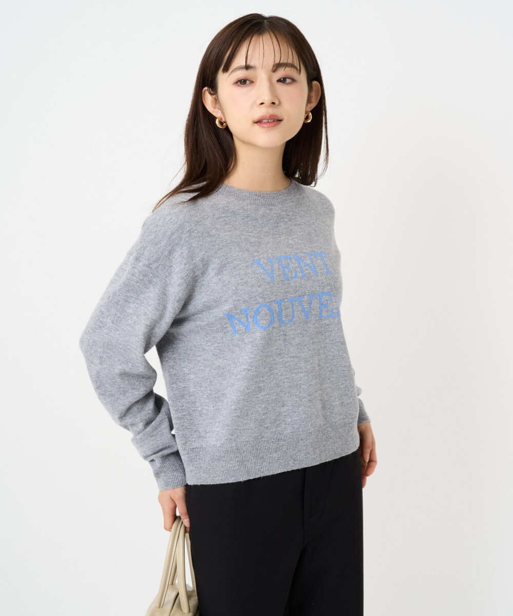 F1FBD56140 MK MICHEL KLEIN(小さいサイズ)(メゾン ドゥ サンク) 【小さいサイズ】ロゴ入りウール混ニット/前後2way/洗える グレー