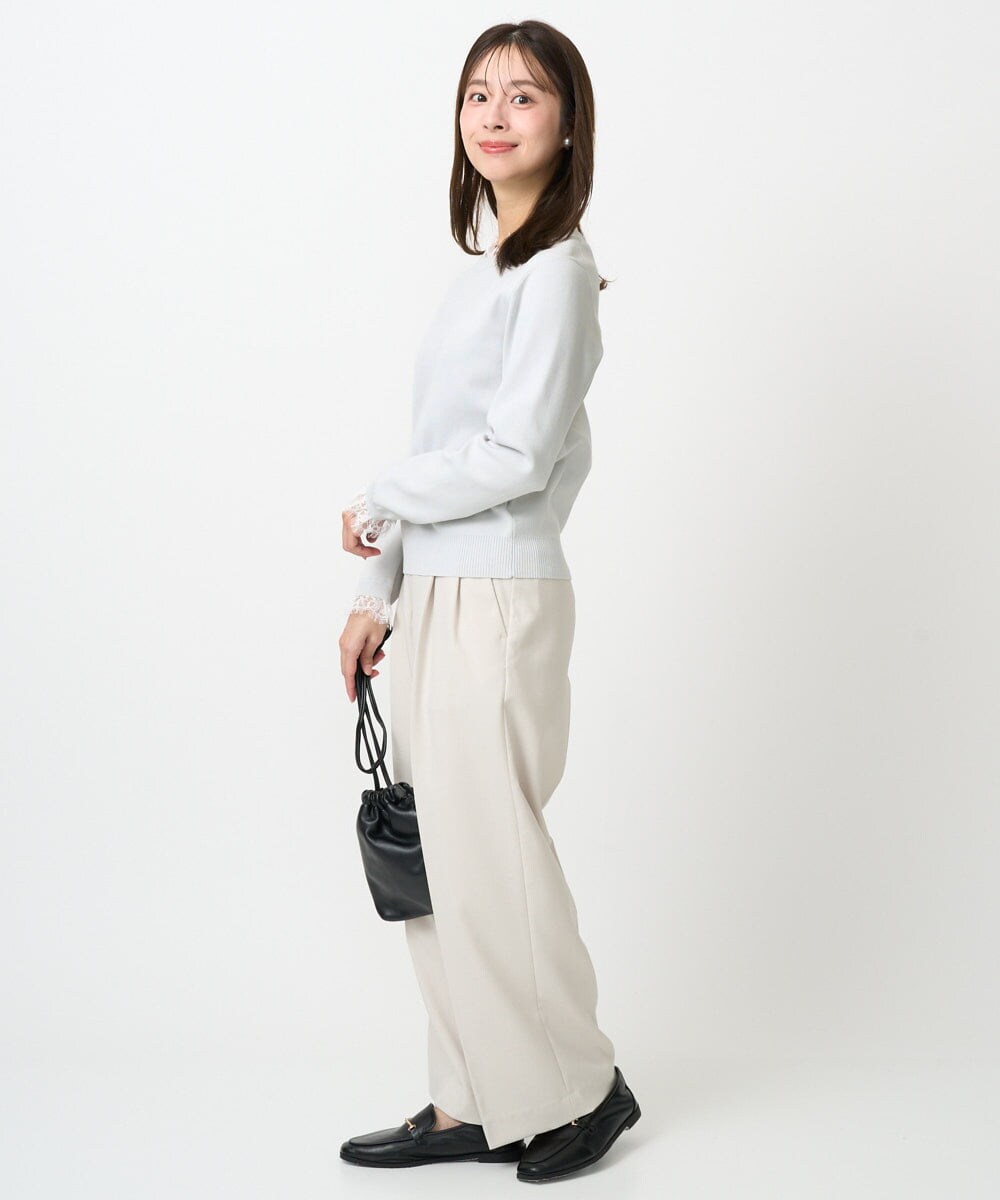 F1FDD11140 MK MICHEL KLEIN(小さいサイズ)(メゾン ドゥ サンク) 【小さいサイズ】レースデザインコンパクトニット/洗える ライトグレー