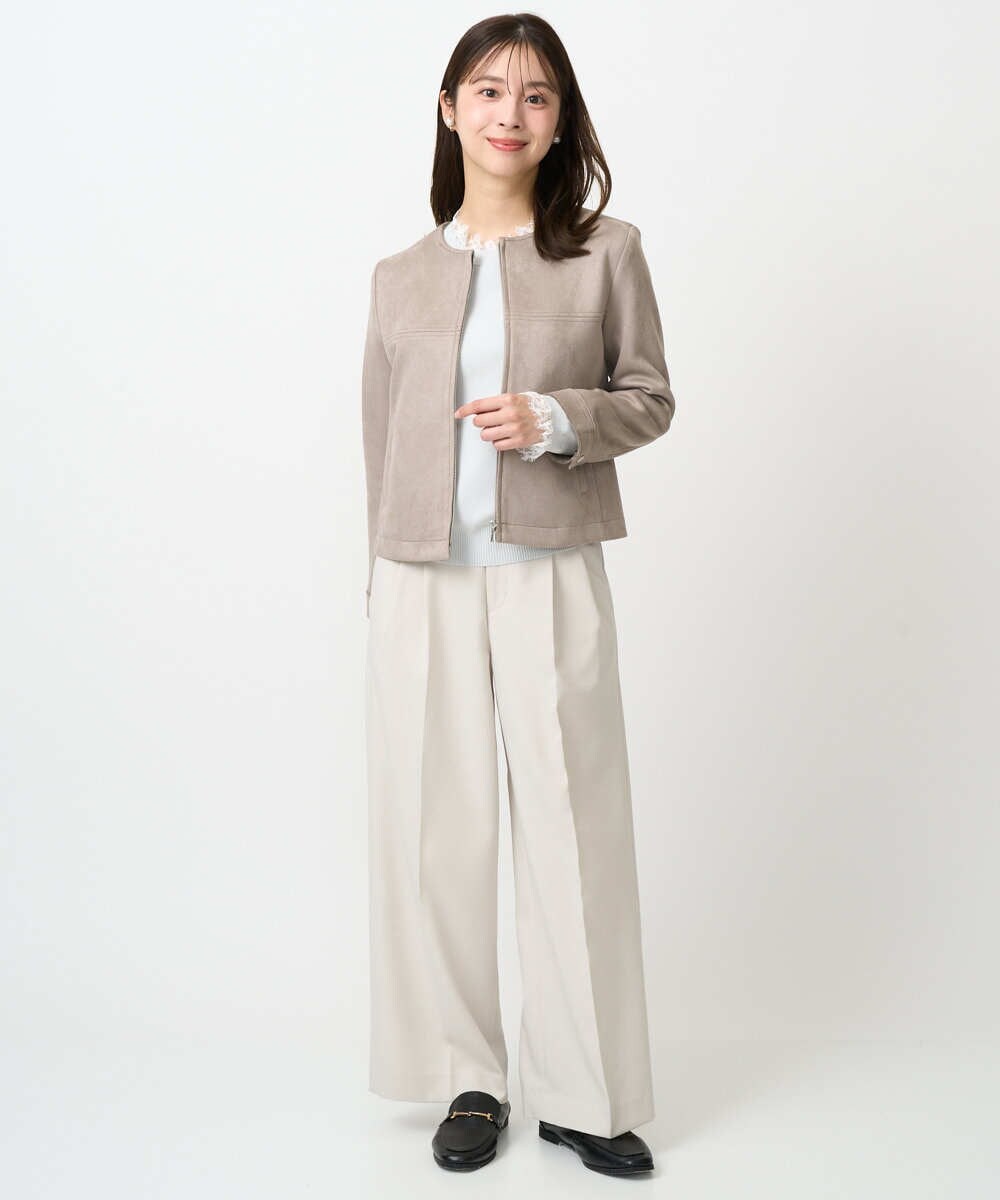 F1FDD11140 MK MICHEL KLEIN(小さいサイズ)(メゾン ドゥ サンク) 【小さいサイズ】レースデザインコンパクトニット/洗える ライトグレー