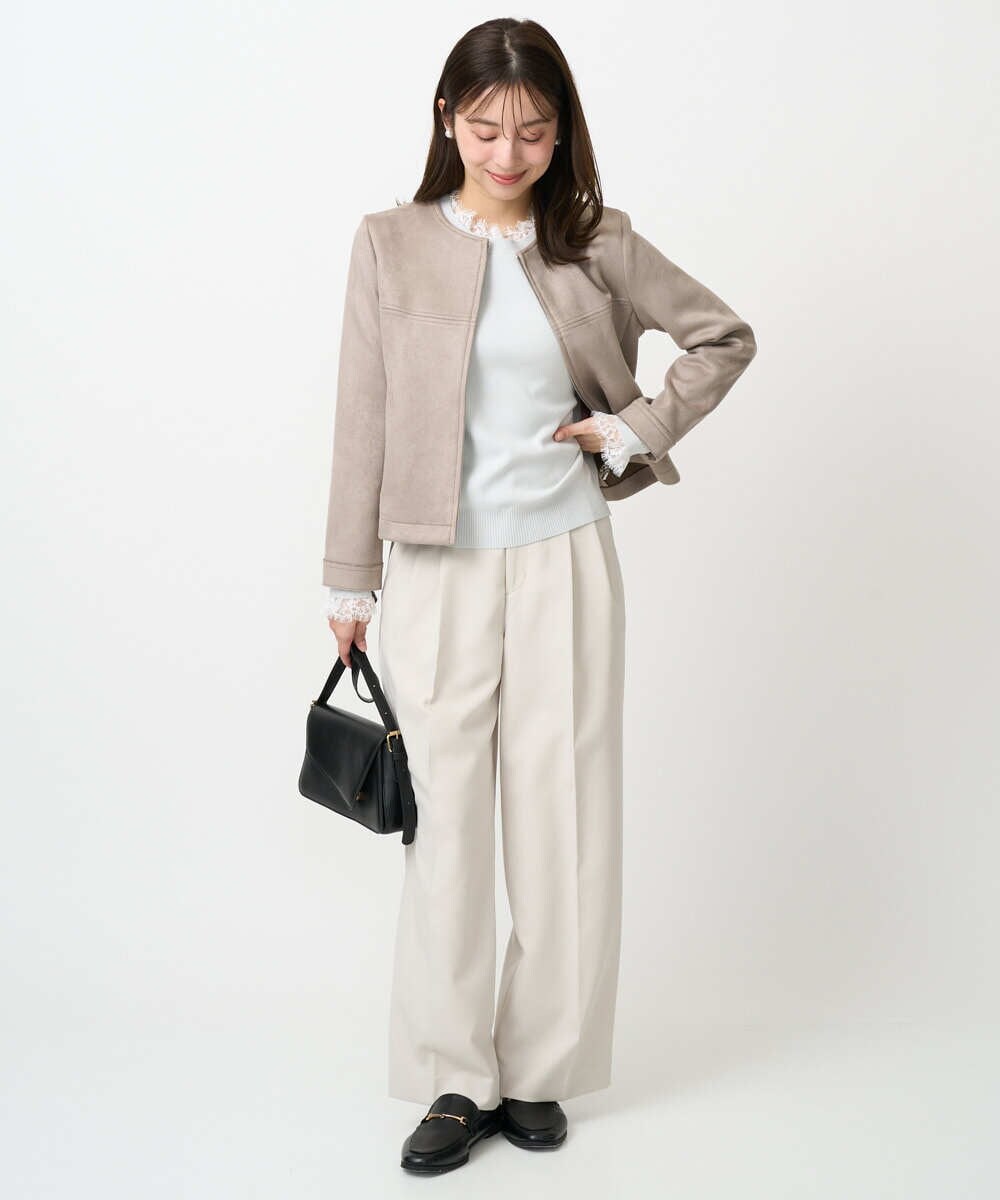 F1FDD11140 MK MICHEL KLEIN(小さいサイズ)(メゾン ドゥ サンク) 【小さいサイズ】レースデザインコンパクトニット/洗える ライトグレー