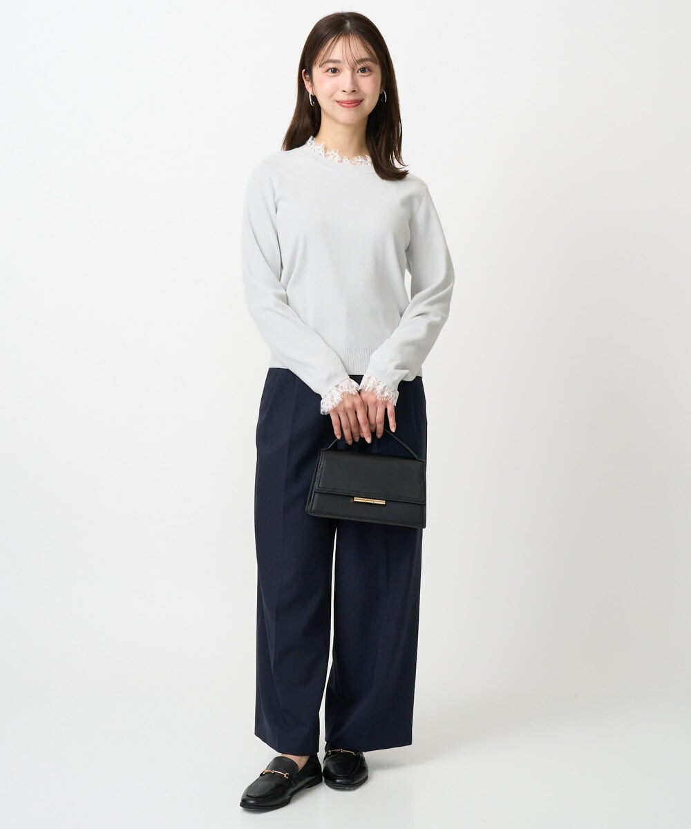 F1FDD11140 MK MICHEL KLEIN(小さいサイズ)(メゾン ドゥ サンク) 【小さいサイズ】レースデザインコンパクトニット/洗える ライトグレー