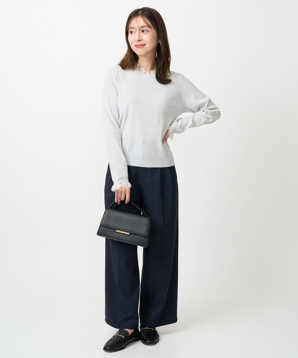 F1FDD11140 MK MICHEL KLEIN(小さいサイズ)(メゾン ドゥ サンク) 【小さいサイズ】レースデザインコンパクトニット/洗える ライトグレー