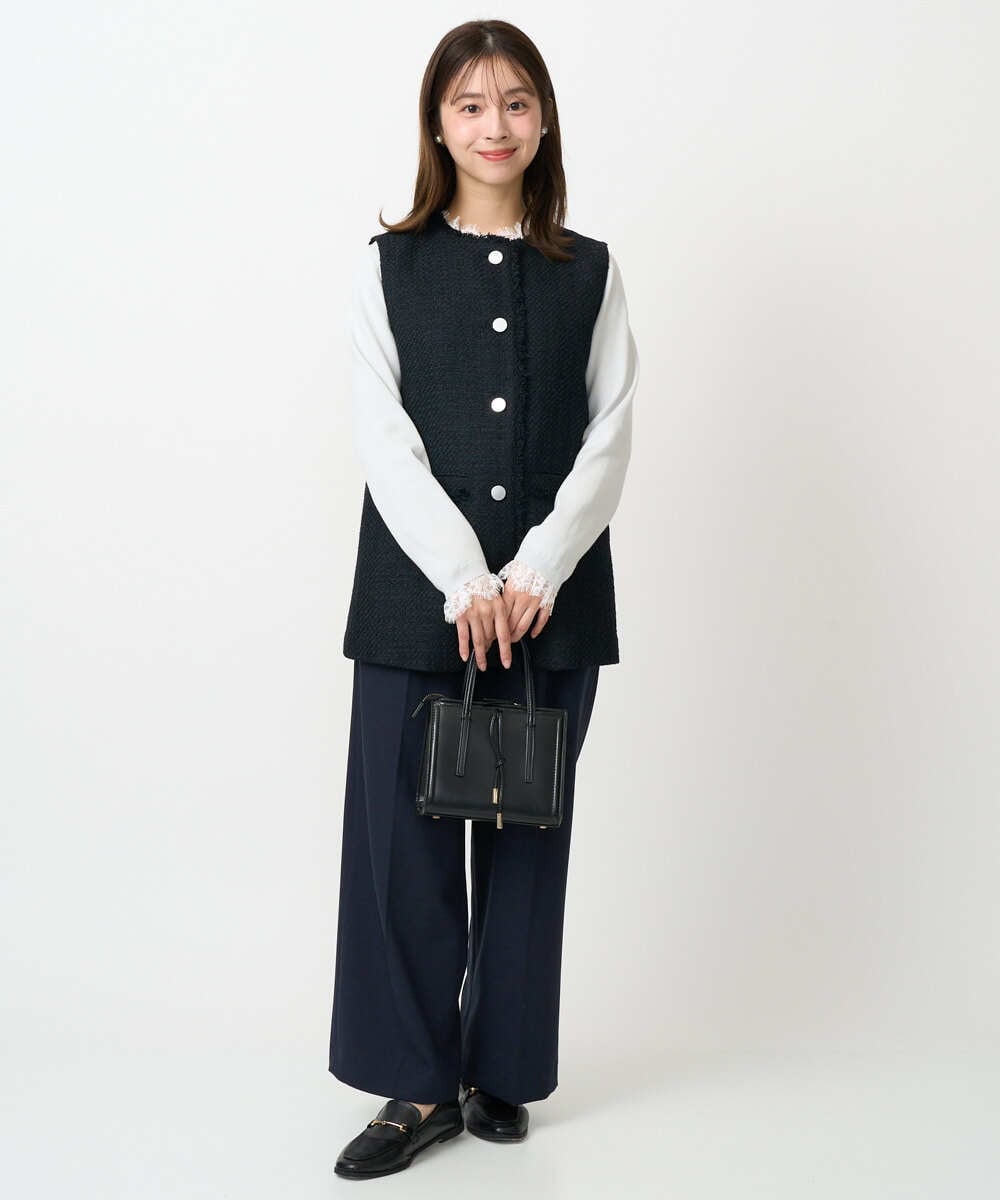F1FDD11140 MK MICHEL KLEIN(小さいサイズ)(メゾン ドゥ サンク) 【小さいサイズ】レースデザインコンパクトニット/洗える ライトグレー