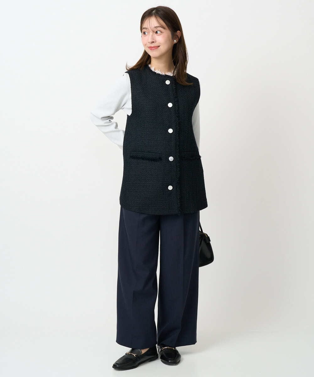 F1FDD11140 MK MICHEL KLEIN(小さいサイズ)(メゾン ドゥ サンク) 【小さいサイズ】レースデザインコンパクトニット/洗える ライトグレー