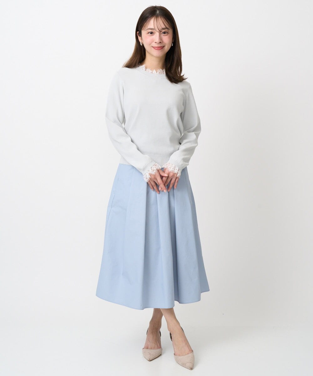 F1FDD11140 MK MICHEL KLEIN(小さいサイズ)(メゾン ドゥ サンク) 【小さいサイズ】レースデザインコンパクトニット/洗える ライトグレー