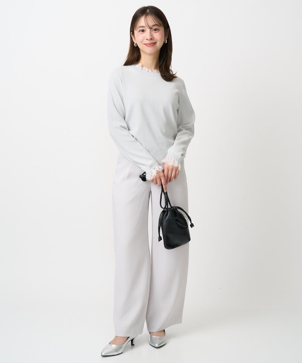 F1FDD11140 MK MICHEL KLEIN(小さいサイズ)(メゾン ドゥ サンク) 【小さいサイズ】レースデザインコンパクトニット/洗える ライトグレー