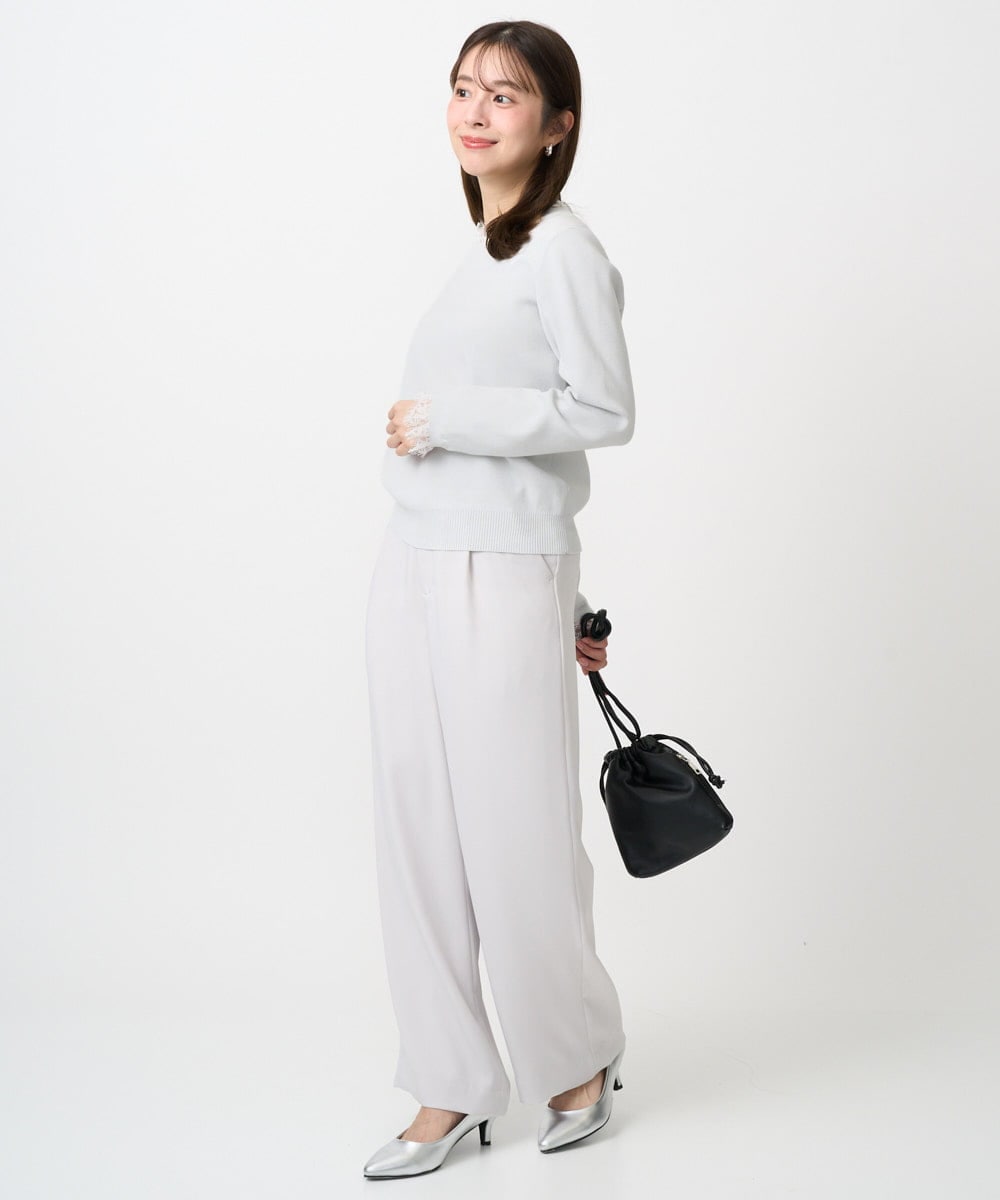 F1FDD11140 MK MICHEL KLEIN(小さいサイズ)(メゾン ドゥ サンク) 【小さいサイズ】レースデザインコンパクトニット/洗える ライトグレー
