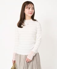 F1FFA23120 MK MICHEL KLEIN(小さいサイズ)(メゾン ドゥ サンク) 【小さいサイズ】ラメボーダーシアー切替えリブニット/洗える ホワイト
