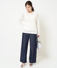 F1FGA32150 MK MICHEL KLEIN(小さいサイズ)(メゾン ドゥ サンク) 【小さいサイズ】かぎ針風透かし編みニット/洗える ベージュ