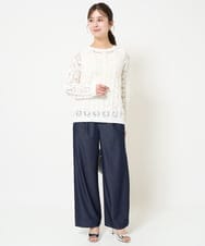 F1FGA32150 MK MICHEL KLEIN(小さいサイズ)(メゾン ドゥ サンク) 【小さいサイズ】かぎ針風透かし編みニット/洗える ベージュ