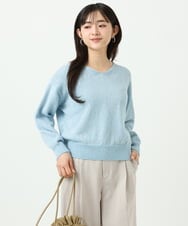 F1FGD31150 MK MICHEL KLEIN(小さいサイズ)(メゾン ドゥ サンク) 【小さいサイズ】ラメ入りノットヤーンVネックニット/洗える ライトブルー