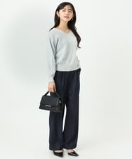 F1FGD31150 MK MICHEL KLEIN(小さいサイズ)(メゾン ドゥ サンク) 【小さいサイズ】ラメ入りノットヤーンVネックニット/洗える ライトブルー