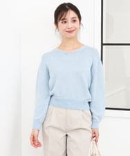 F1FGD31150 MK MICHEL KLEIN(小さいサイズ)(メゾン ドゥ サンク) 【小さいサイズ】ラメ入りノットヤーンVネックニット/洗える ライトブルー