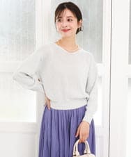 F1FGD31150 MK MICHEL KLEIN(小さいサイズ)(メゾン ドゥ サンク) 【小さいサイズ】ラメ入りノットヤーンVネックニット/洗える ライトブルー
