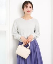 F1FGD31150 MK MICHEL KLEIN(小さいサイズ)(メゾン ドゥ サンク) 【小さいサイズ】ラメ入りノットヤーンVネックニット/洗える ライトブルー