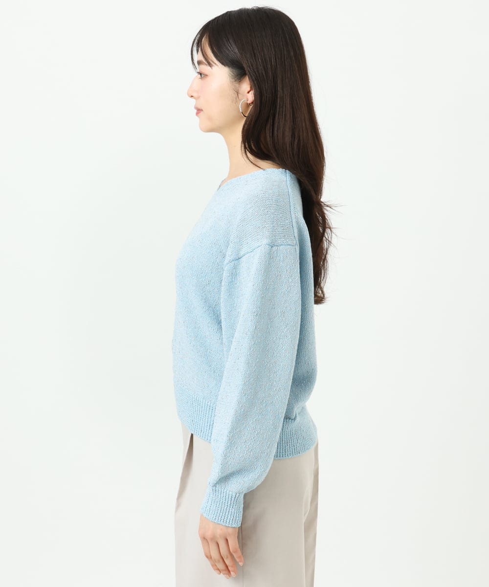 F1FGD31150 MK MICHEL KLEIN(小さいサイズ)(メゾン ドゥ サンク) 【小さいサイズ】ラメ入りノットヤーンVネックニット/洗える ライトブルー