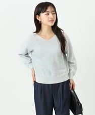 F1FGD31150 MK MICHEL KLEIN(小さいサイズ)(メゾン ドゥ サンク) 【小さいサイズ】ラメ入りノットヤーンVネックニット/洗える ライトブルー