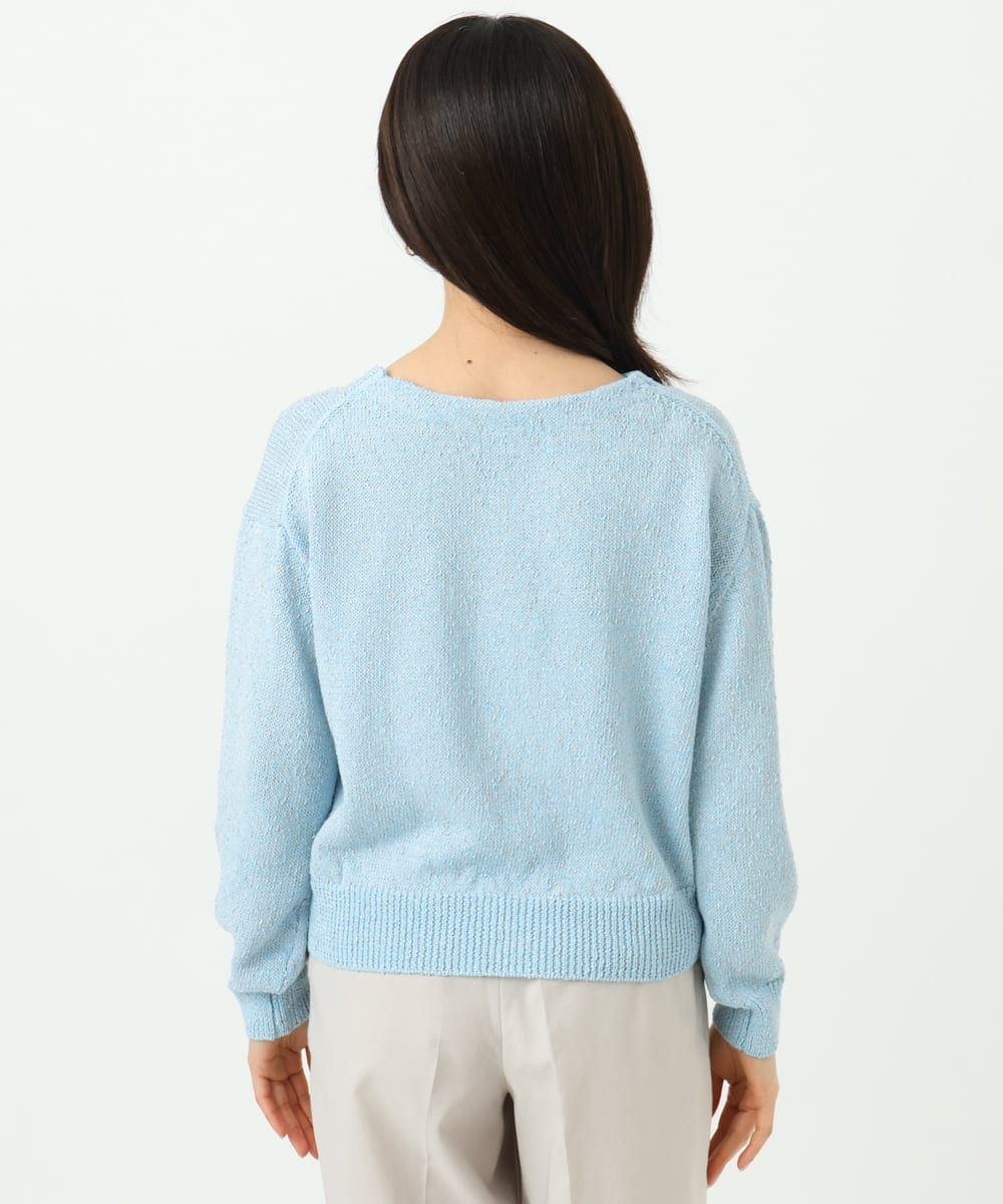 F1FGD31150 MK MICHEL KLEIN(小さいサイズ)(メゾン ドゥ サンク) 【小さいサイズ】ラメ入りノットヤーンVネックニット/洗える ライトブルー