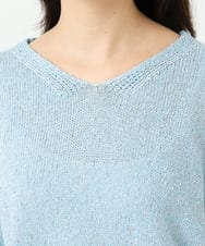 F1FGD31150 MK MICHEL KLEIN(小さいサイズ)(メゾン ドゥ サンク) 【小さいサイズ】ラメ入りノットヤーンVネックニット/洗える ライトブルー