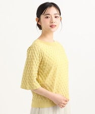 F1FGD41130 MK MICHEL KLEIN(小さいサイズ)(メゾン ドゥ サンク) 【小さいサイズ】ブロック調クロップド丈ニット/UVカット/洗える イエロー