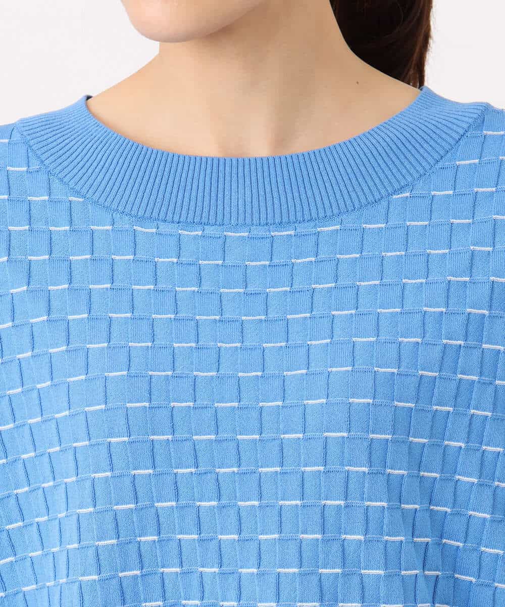 F1FGD41130 MK MICHEL KLEIN(小さいサイズ)(メゾン ドゥ サンク) 【小さいサイズ】ブロック調クロップド丈ニット/UVカット/洗える ブルー