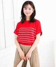 F1FGD51120 MK MICHEL KLEIN(小さいサイズ)(メゾン ドゥ サンク) 【小さいサイズ】[UVカット/洗える]マリンボーダーニット キャメル