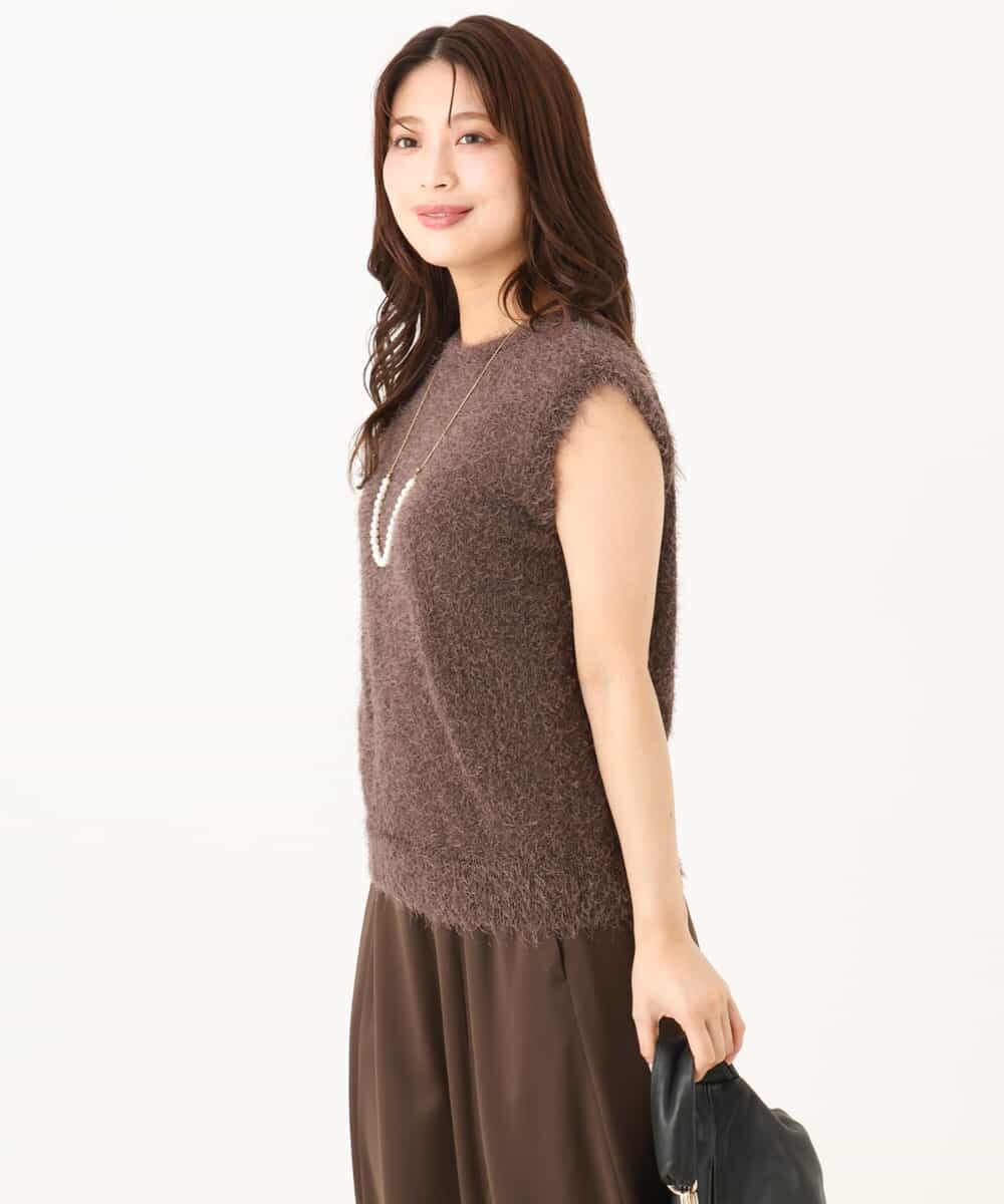 F1FJD22120 MK MICHEL KLEIN(小さいサイズ)(メゾン ドゥ サンク) 【小さいサイズ】[洗える]前後2wayシャギーニットジレ ピンクグレージュ