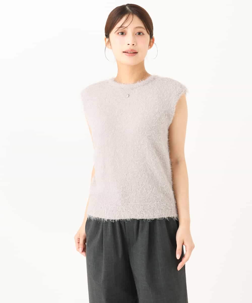 F1FJD22120 MK MICHEL KLEIN(小さいサイズ)(メゾン ドゥ サンク) 【小さいサイズ】[洗える]前後2wayシャギーニットジレ ピンクグレージュ