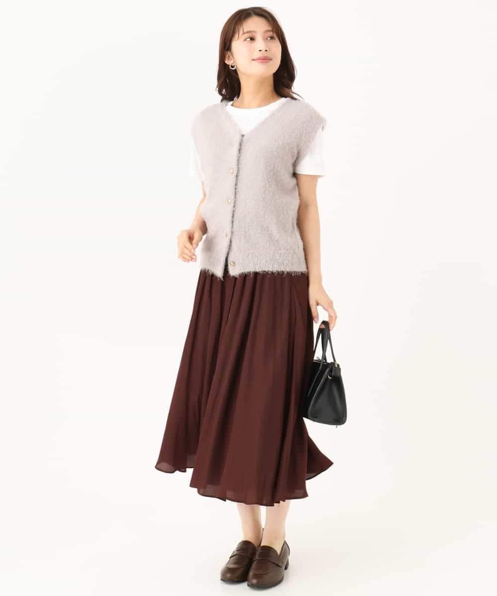 F1FJD22120 MK MICHEL KLEIN(小さいサイズ)(メゾン ドゥ サンク) 【小さいサイズ】[洗える]前後2wayシャギーニットジレ ピンクグレージュ