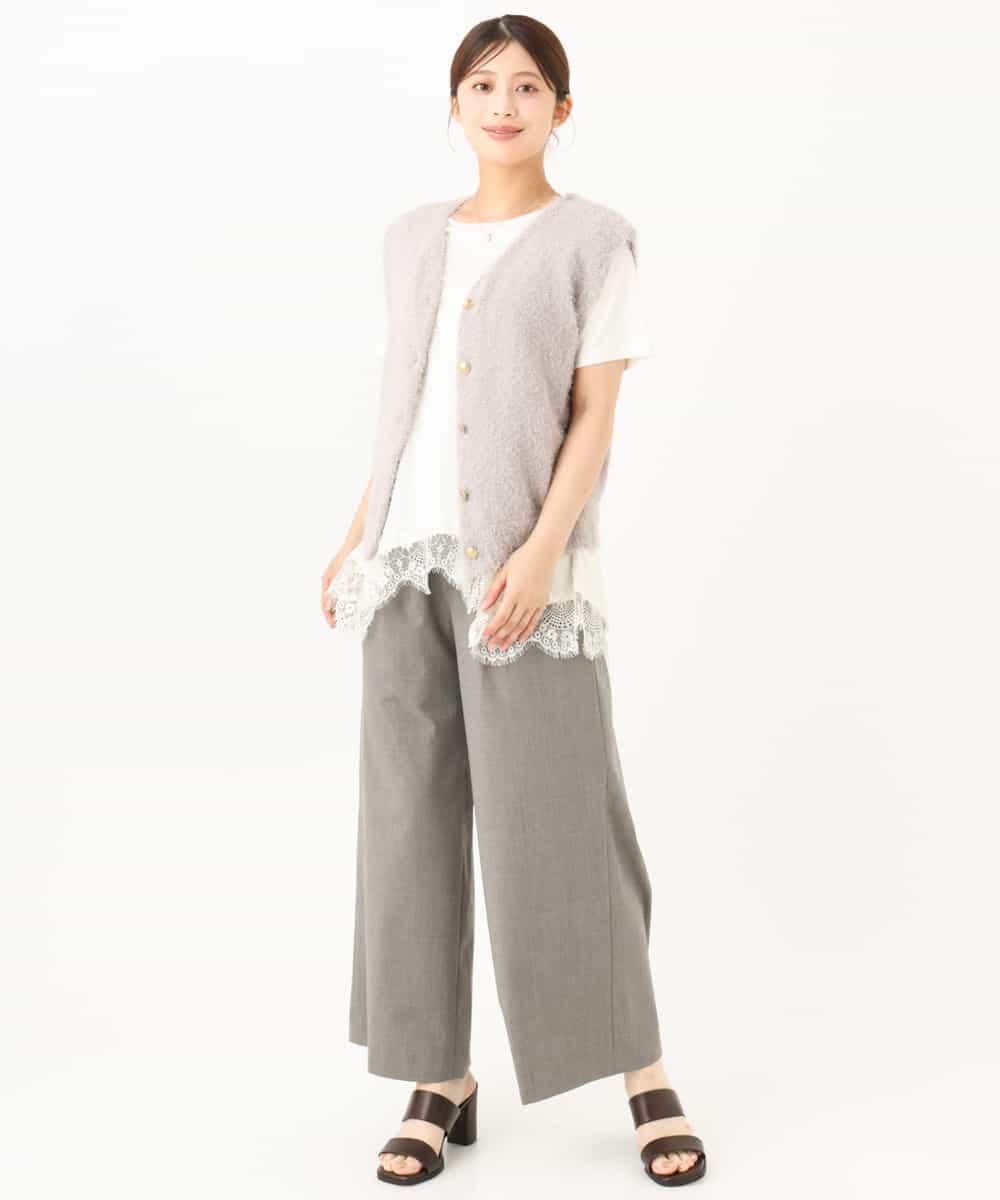 F1FJD22120 MK MICHEL KLEIN(小さいサイズ)(メゾン ドゥ サンク) 【小さいサイズ】[洗える]前後2wayシャギーニットジレ ピンクグレージュ