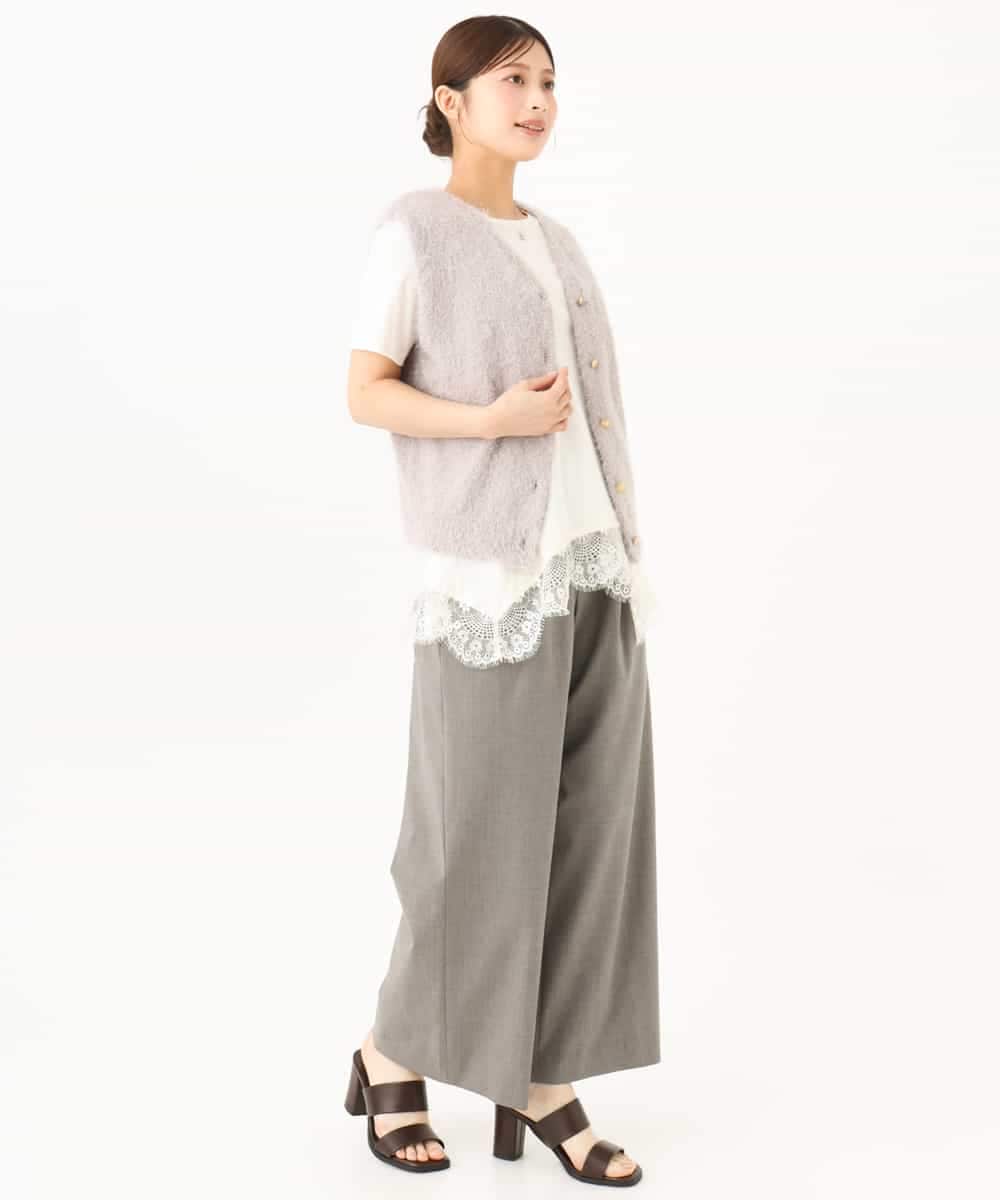 F1FJD22120 MK MICHEL KLEIN(小さいサイズ)(メゾン ドゥ サンク) 【小さいサイズ】[洗える]前後2wayシャギーニットジレ ピンクグレージュ