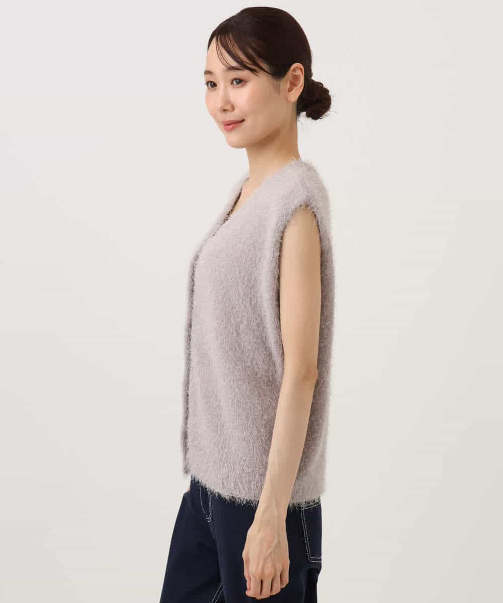 F1FJD22120 MK MICHEL KLEIN(小さいサイズ)(メゾン ドゥ サンク) 【小さいサイズ】[洗える]前後2wayシャギーニットジレ ピンクグレージュ
