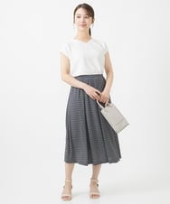 F1FJV71110 MK MICHEL KLEIN(小さいサイズ)(メゾン ドゥ サンク) 【小さいサイズ】バックパール調ビーズ フレンチスリーブVネックニット/洗える ブルーグリーン