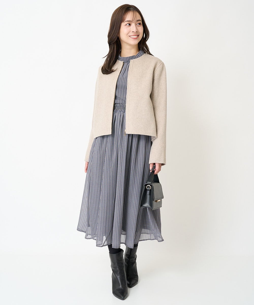 F1HAA08150 MK MICHEL KLEIN(小さいサイズ)(メゾン ドゥ サンク) 【小さいサイズ】幾何柄シフォンスカート/丈の長さが選べる/セットアップ対応/洗える ブラウン