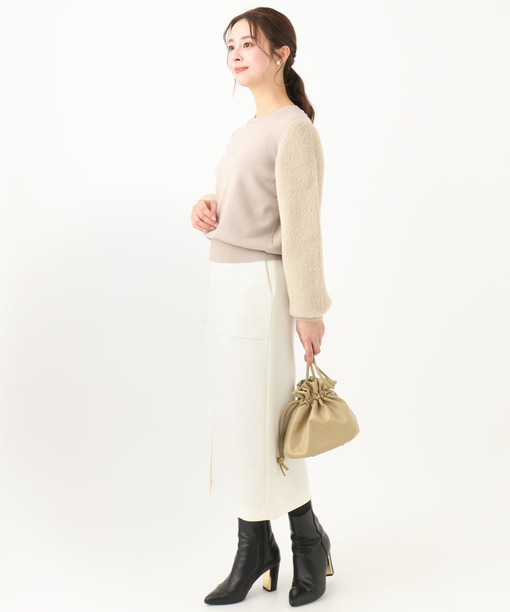 F1HAA52170 MK MICHEL KLEIN(小さいサイズ)(メゾン ドゥ サンク) 【小さいサイズ】ウールライクカーゴスカート/洗える アイボリー