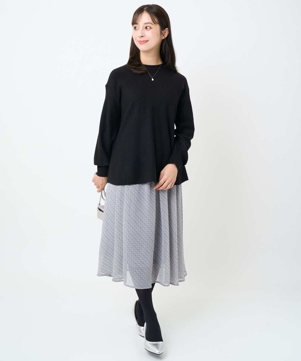 F1HAD04140 MK MICHEL KLEIN(小さいサイズ)(メゾン ドゥ サンク) 【小さいサイズ】チェック柄シフォンスカート/洗濯機で洗える ブラック