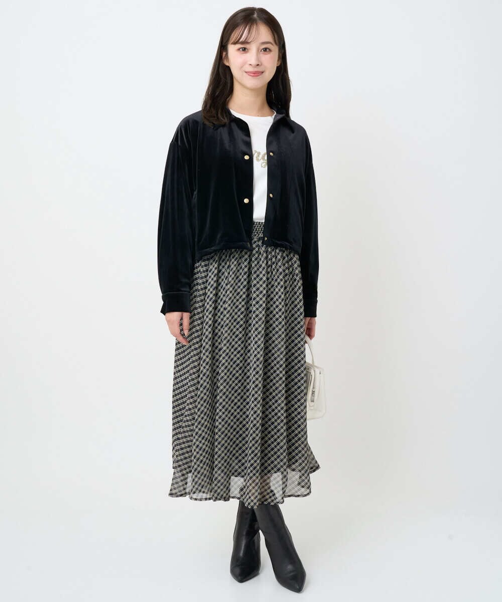 F1HAD04140 MK MICHEL KLEIN(小さいサイズ)(メゾン ドゥ サンク) 【小さいサイズ】チェック柄シフォンスカート/洗濯機で洗える ブラック