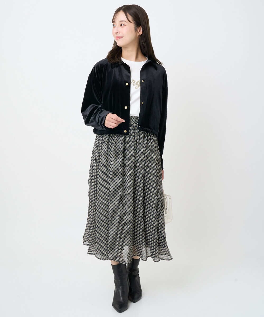 F1HAD04140 MK MICHEL KLEIN(小さいサイズ)(メゾン ドゥ サンク) 【小さいサイズ】チェック柄シフォンスカート/洗濯機で洗える ブラック